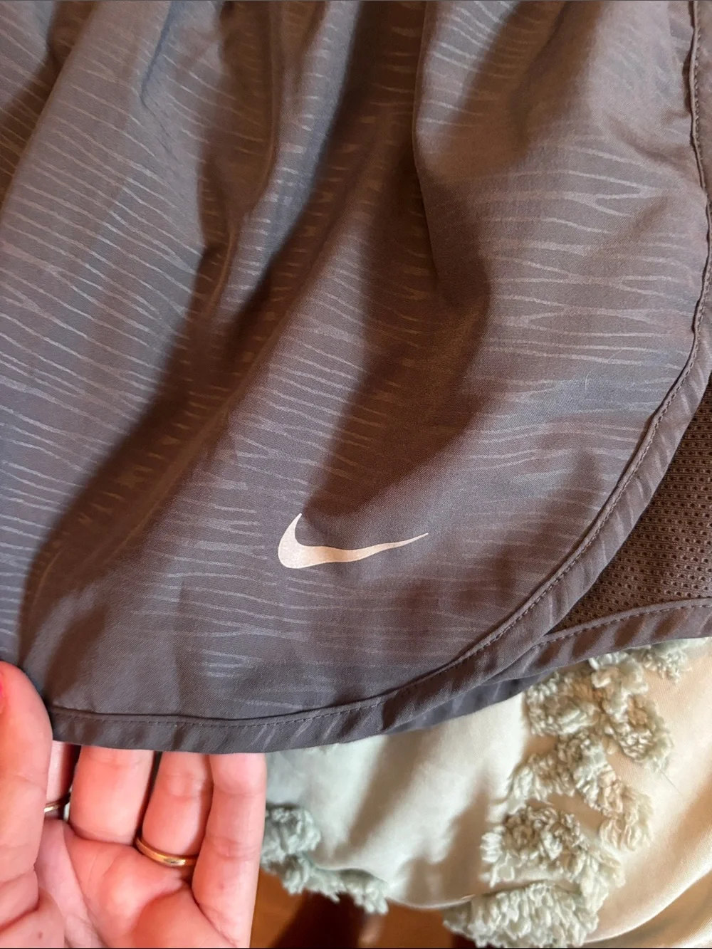 Nike Gray Athletic Shorts with Light Pink Swoosh